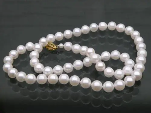 

Genuine AAA 8-9mm Beautiful White Akoya pearls Necklace 24" 14k/20 Yellow Gold