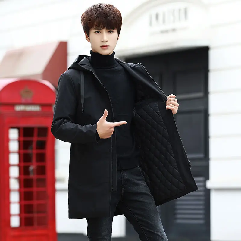 

Длинная куртка с капюшоном, куртка-ветровка в новая зимняя стеганая хлопковая куртка мужская повседневная свободная размера плюс куртка на...