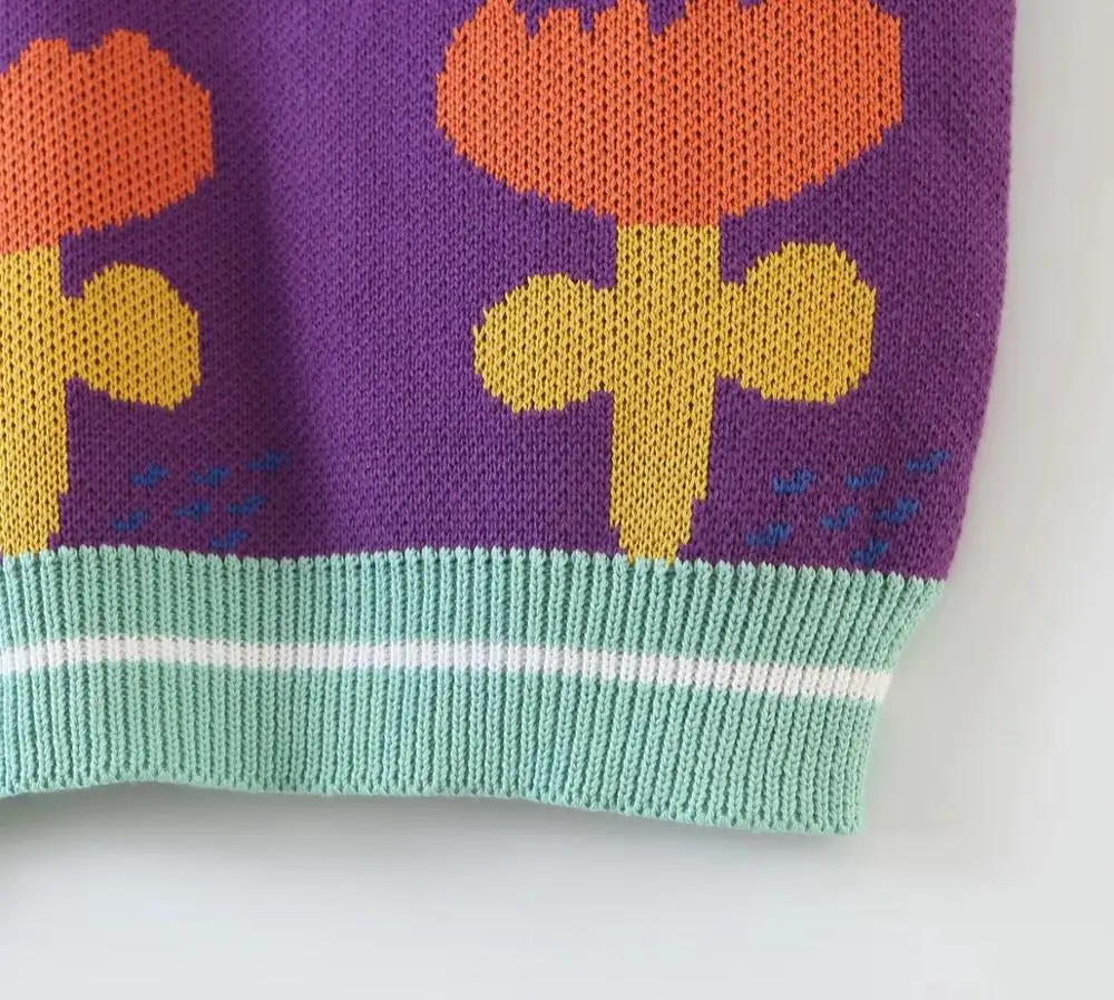 

2020 Women Autumn Flower Jacquard Knitting Sleeveless Sweater Retro V neck Loose Pullover Knitwear Vest Casual Jumper Tops