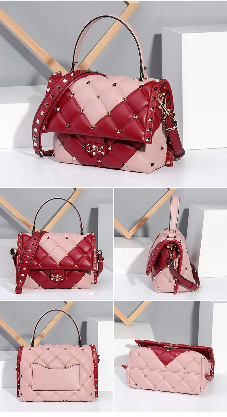 

High Quality Sheepskin Luxury Brand Handbags 2021 New Rivet Fashion Shoulder Bag Buckle Zipper Messenger Bag Ladies Leather Bag