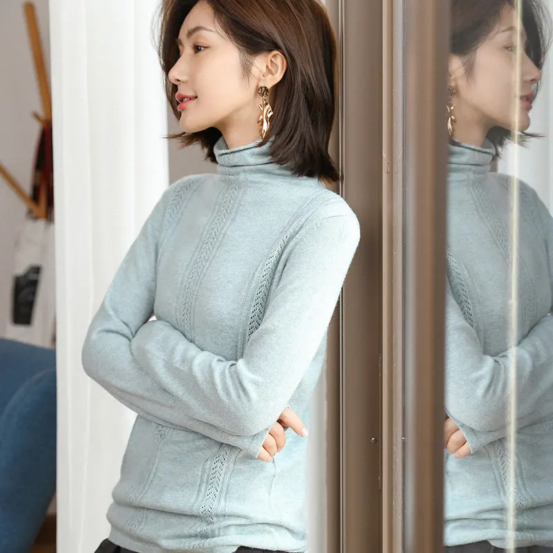 BELIARST Autumn and Winter New Pile of Cashmere Sweater Women's Pullover Sweater Was Thin Hollow Knit Bottoming Sweater - Цвет: Perfume green