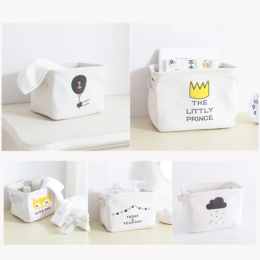 Хлопковая льняная настольная корзина для хранения коробка мелочей маленькая