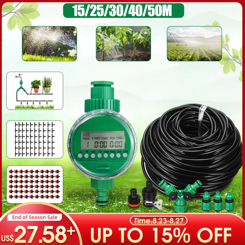 

15/25/30/40/50m Automatic Watering Timer Irrigation System Greenhouse Plant Kit for Garden Flower Plants Bonsai Intelligent Care