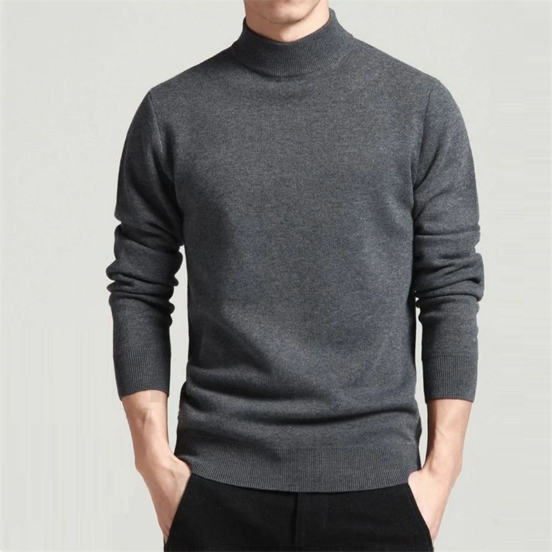 Весенне-осенний мужской свитер, однотонные пуловеры с воротником, тонкие модные вязаные пуловеры