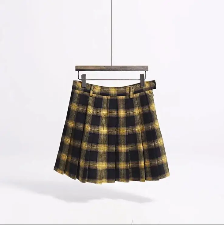 Женская плиссированная мини-юбка в клетку с высокой талией | одежда