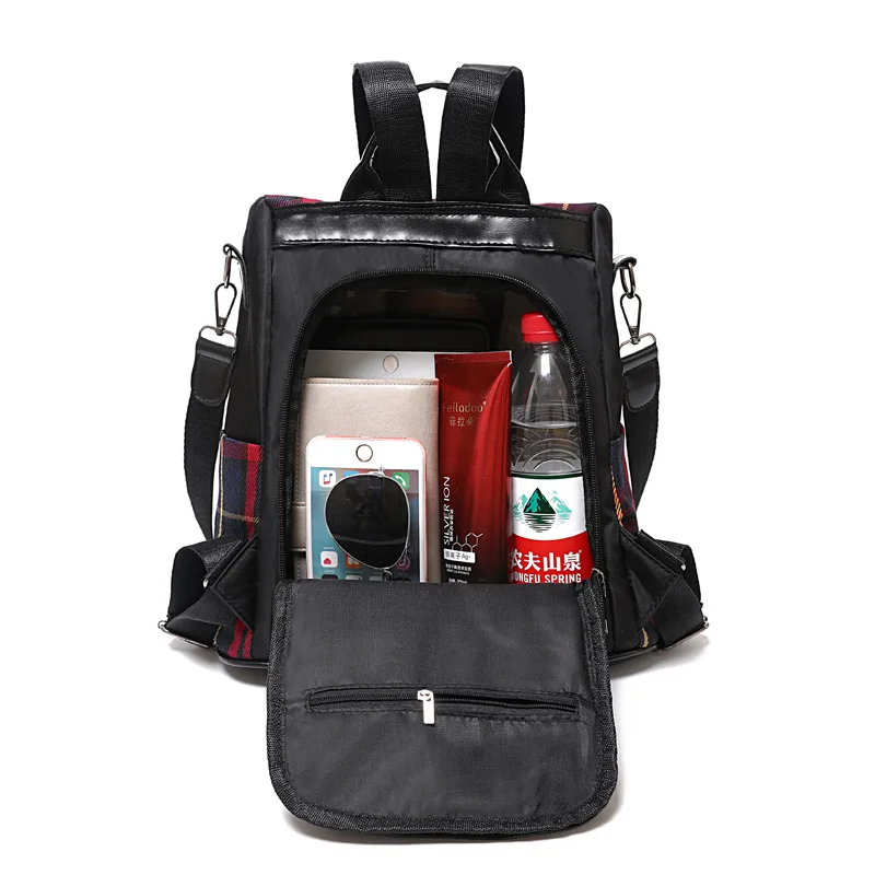 Женский красный клетчатый рюкзак кошелек Холщовый повседневный с защитой от