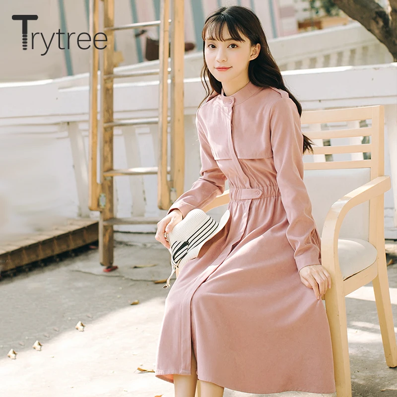 Trytree 2019 осенне-зимнее женское Повседневное платье с круглым вырезом в винтажном