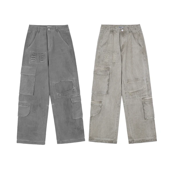 

Vintage wide-legged pants multi-pocket cargo pants streetwear retro straight pants harajuku fashion trousers U20311