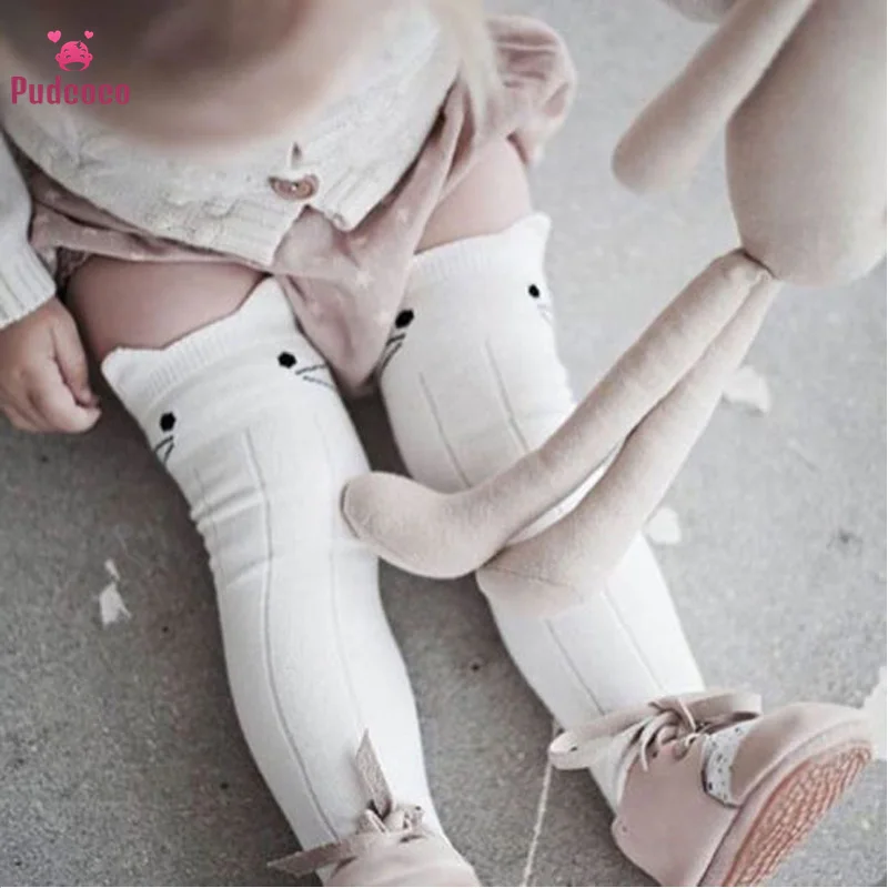 Pudcoco-medias de algod&oacute;n con dibujos animados para ni&ntilde;os y ni&ntilde;as, medias altas hasta la rodilla, c&aacute;lidas, accesorios de dibujos animados para gatos, 0-4T-0