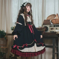 original new solid color word dress japanese lolita small high waist dress