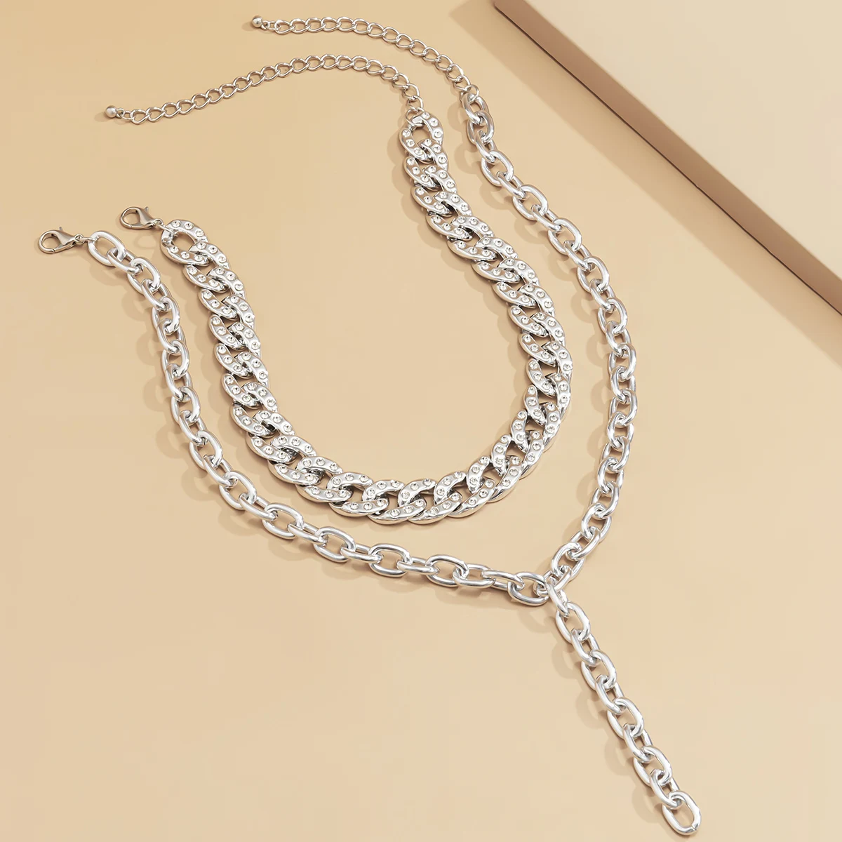 

SHIXIN CCB Material Iced Out Chain Necklace on Neck Hiphop Chunky Layered Choker Necklace for Women Long Tassel Rhinestone Chain