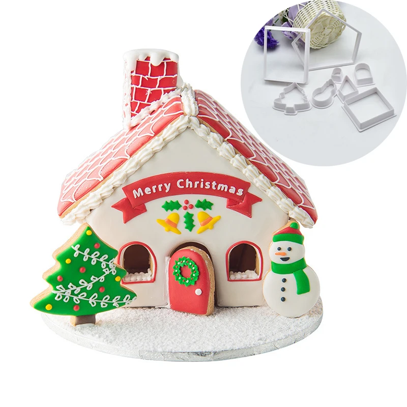 

8/16 Pcs Plastic Cookie Cutter Set 3D Biscuit Mold Gingerbread Christmas House Kit Pastry Cake Stamp DIY Baking Tool Accessories