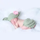 Милый Зимний вязаный зеленый комплект одежды с цветочным узором для новорожденных Детский реквизит для фотосъемки костюм вязаный крючком