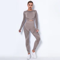 hollow out seamless yoga set sport outfits women black two 2 piece crop top bra leggings workout gym suit fitness sport sets