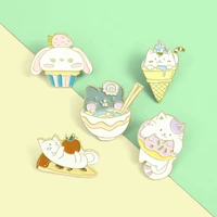 cat and food enamel pin pizza ice cream ramen donuts cupcake brooches bag lapel pin cartoon badge jewelry gift for kids friends