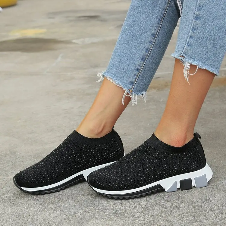 

Woman Sneakers Knitted Shoes Breathable Female women's Vulcanized shoe Solid Walking Shoe Fashion Summer Flats Casual 2021 New