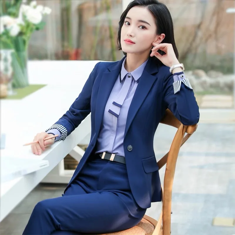 

Women 2 Piece Set Formal Pants Suits Blazer Jacket Office Lady Work Business Uniform Trousers 2022 Autumn Clothing Large 4XL XXL