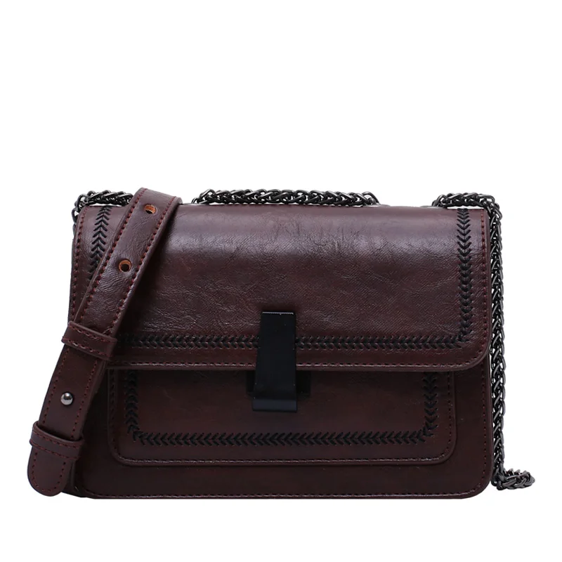 

Vintage PU Leather Quality Crossbody Bags For Women 2021 Winter Chain Branded Simple Design Shoulder Bags Female Travel Handbags