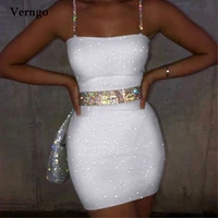 verngo sparkly white cocktail party dresses spaghetti straps mini sexy glitter prom dress lady nightclub dress outfit