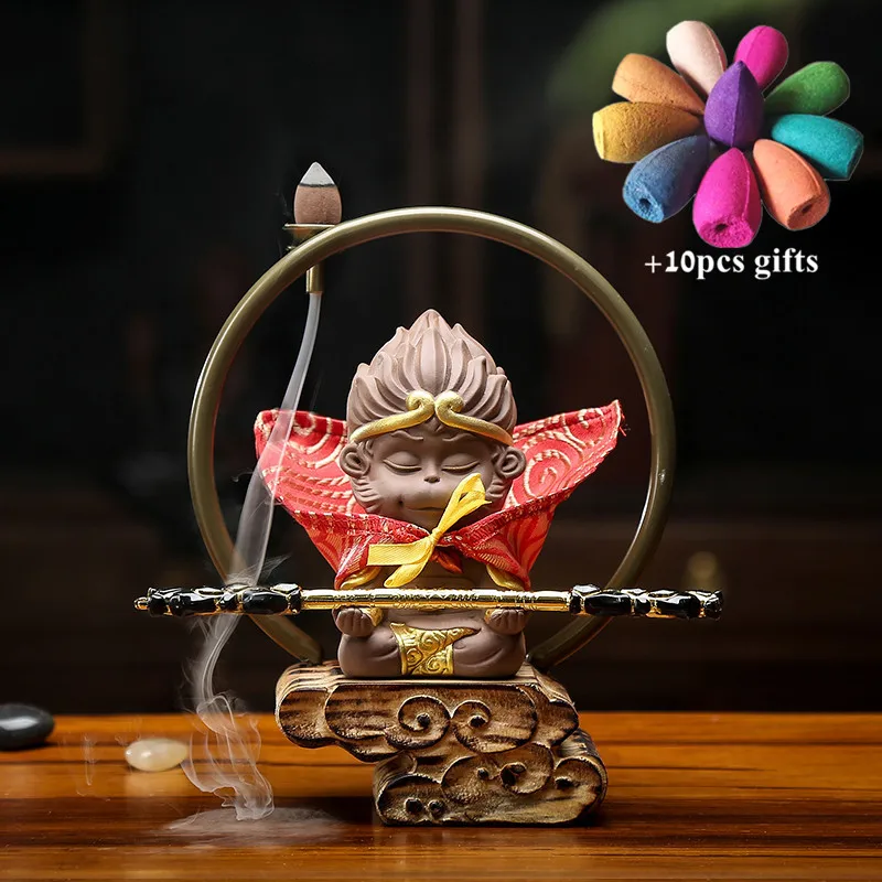 Керамическая Обезьяна Король курильница для благовоний горелка с деревянной