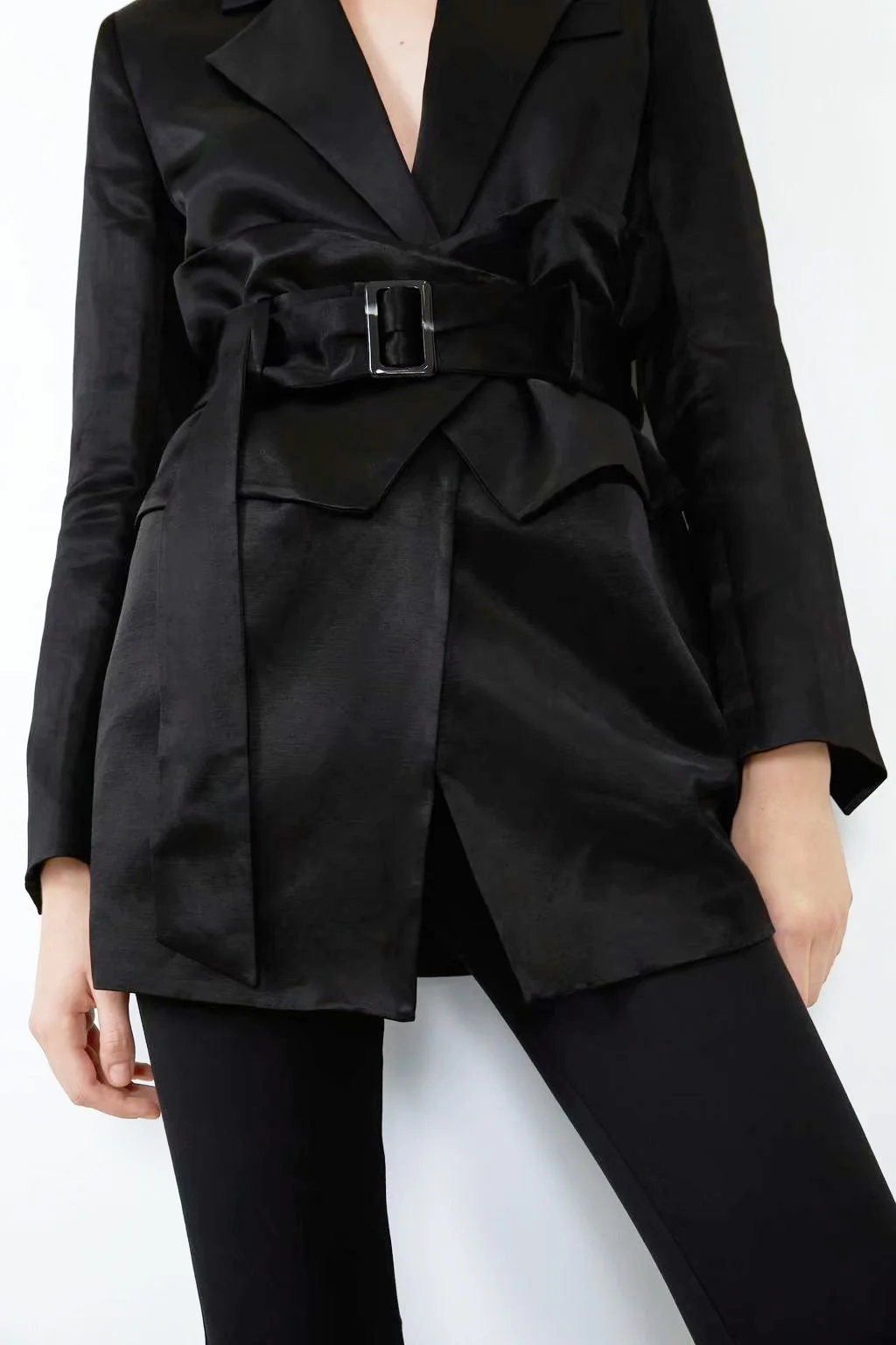 Star firefly solid color one buckle belt satin suit female silk satin texture casual suit elegant office business women