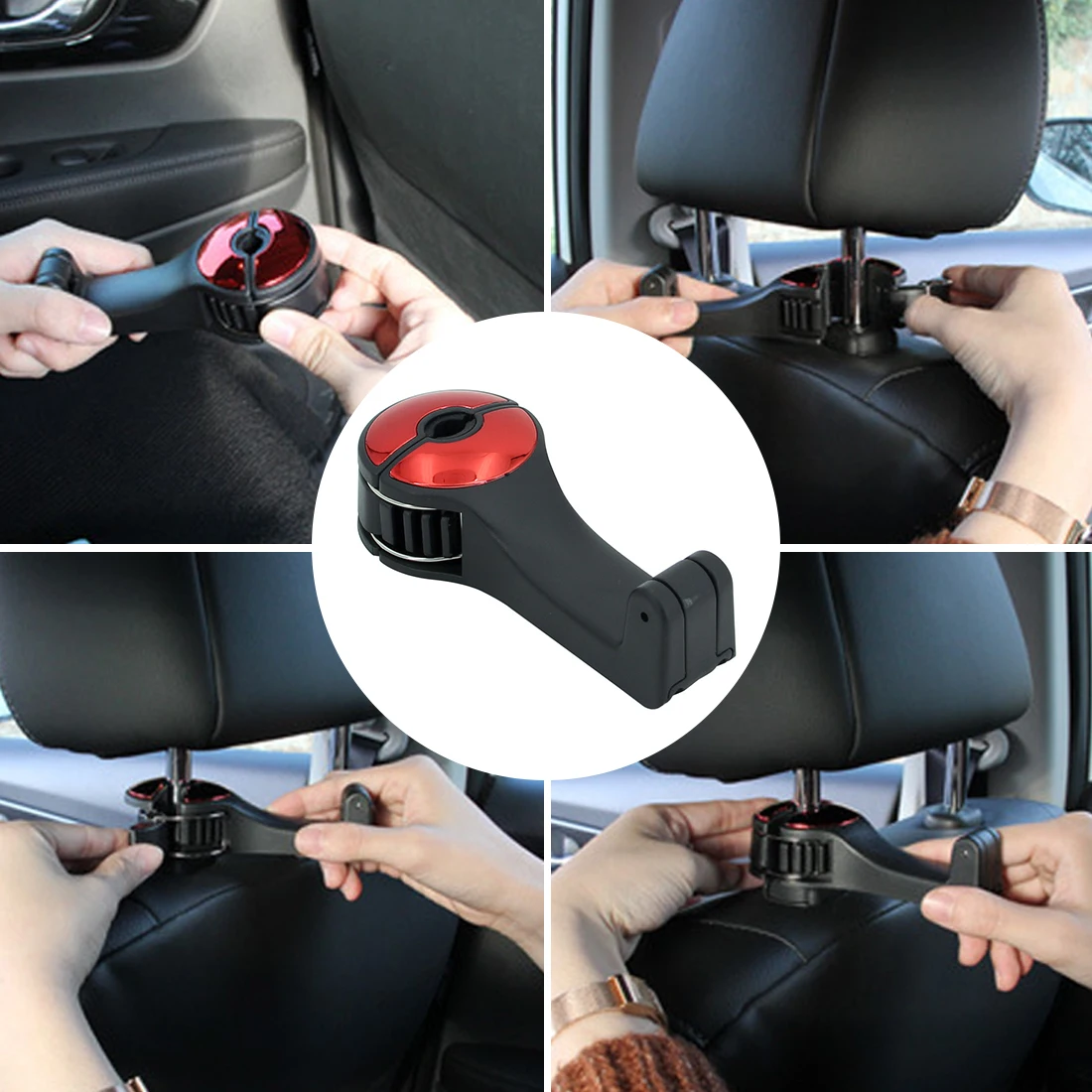 

2 in 1 Car Headrest Hook with Phone Holder Seat Back Hanger for Bag Handbag Purse Grocery Cloth Foldble Clips Organizer
