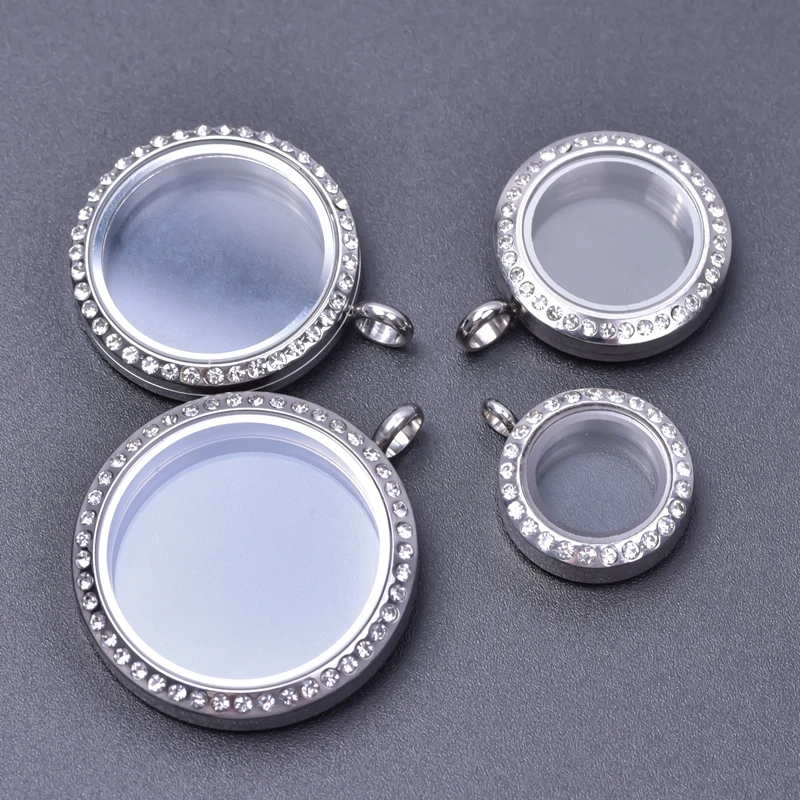 

Stainless Steel Rhinestone Floating Locket Charms For Women Men Pendant Lockets DIY Necklace Keychain Accessories Jewelry Gifts
