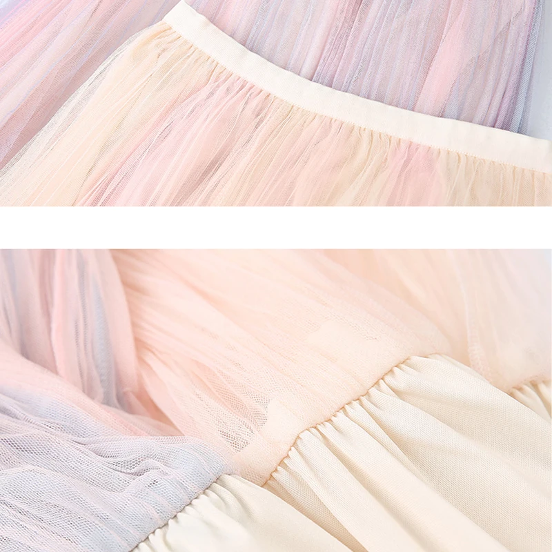 Модная юбка-пачка из тюля Женская длинная юбка макси 2019 Корейская милая розовая
