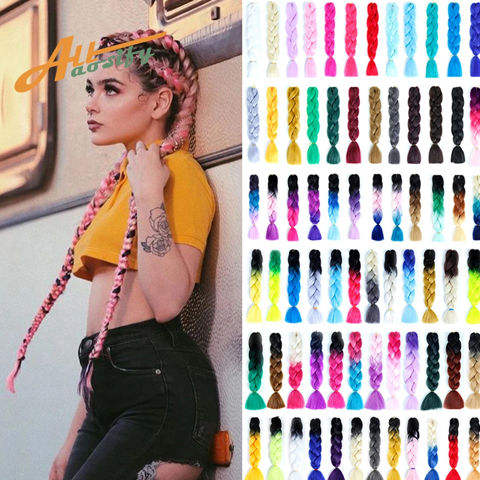 Косички Allaosify синтетические Омбре косички для наращивания волосы фиолетовые