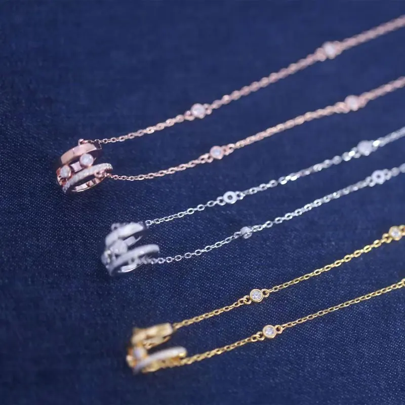 

925 Sterling Silver tricolor necklace, women's diamond necklace, exquisite original brand jewelry, engagement gift