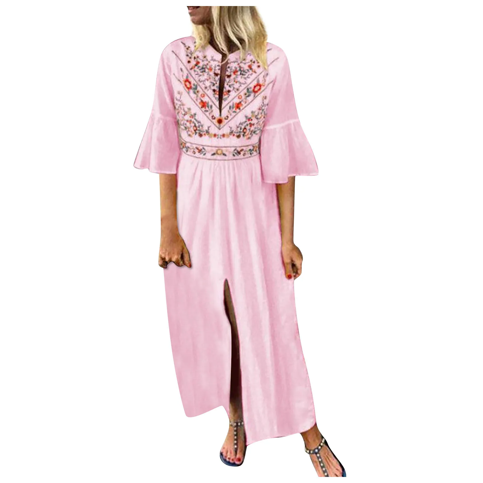 

New Women Dresses Summer 2021 Fashion Womens Retro Printing V-neck Short Sleeve Comfy Casual Dress 2021