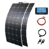 flexible solar panel kit complete 200w 300w 12v 24v battery charger photovoltaic home system for car rv boat vans camping roof