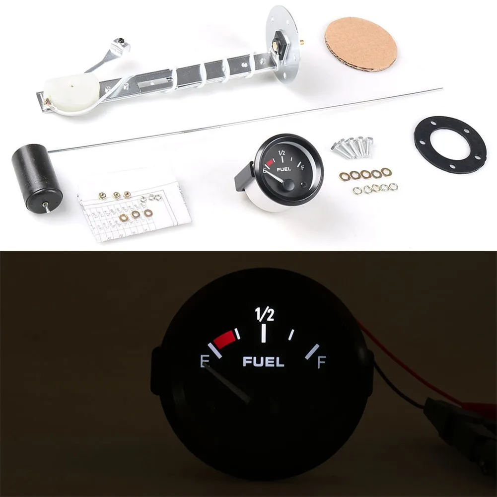 

12V 2\" 52mm Car Fuel Level Gauge Meter W/ Fuel Sensor E-1/2-F Pointer 12V Universal Fuel Gauge