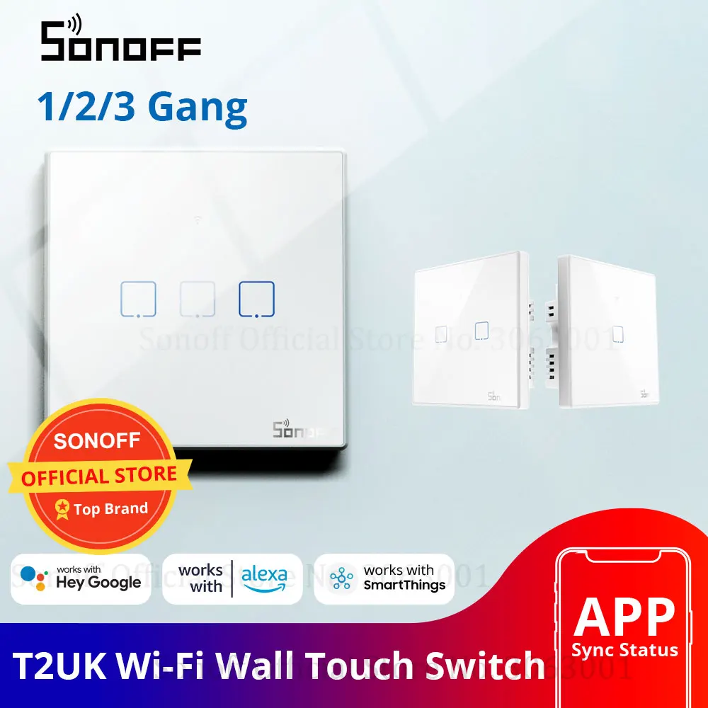 Интеллектуальный выключатель света SONOFF T2UK Wi Fi настенный светильник сенсорный 1/2/3