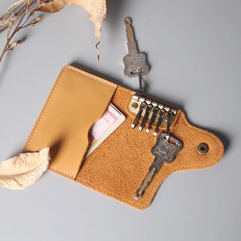 

Genuine Leather Pocket Key Wallet Keyring Hanging Buckle Coin Purse Women Men Small Short Money Change Bag Little Card Holder