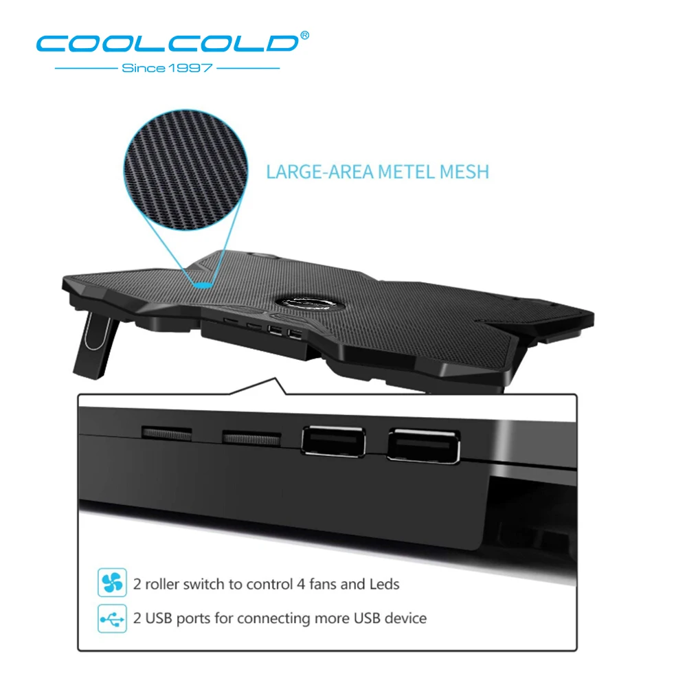 Охлаждающая подставка COOLCOLD для ноутбука 12 дюймов 13 14 15 6 17 с 4 вентиляторами 2 USB