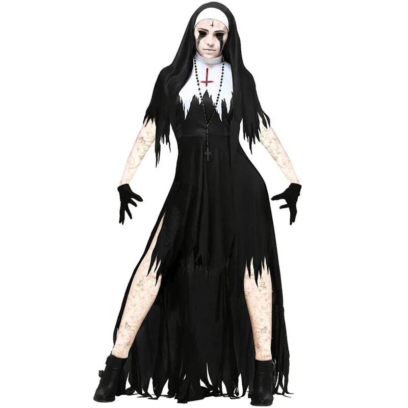 

Halloween Horror Costume Women Sexy Nun Cosplay Costume Black Blooded Vampire Fantasy Dress Terror Sister Masquerade Clothing