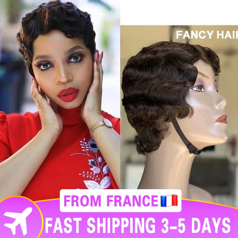 

FancyHair Colored Short Wigs Brazilian Human Natural Color Hair With Pre Pluked Remy Human Hair Short Wigs for Black Women