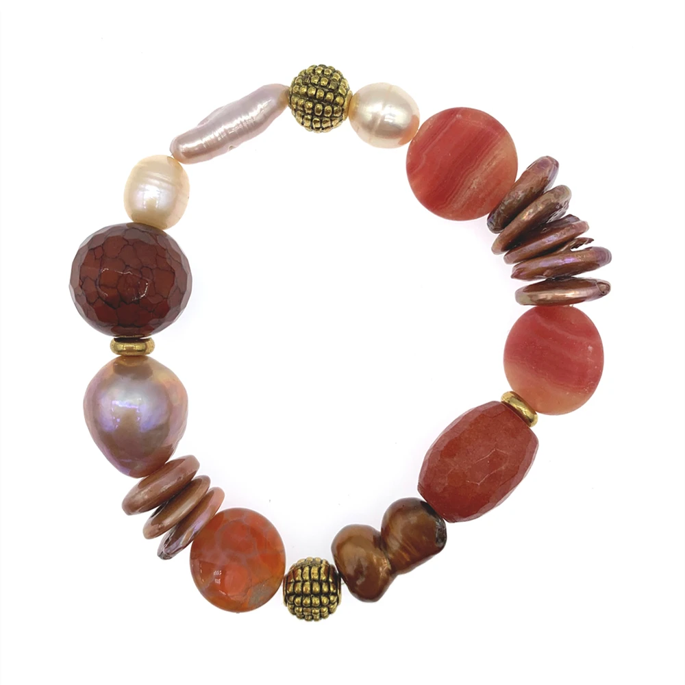 FoLisaUnique барочного жемчуга браслет из агата камушки-бусинки Rondelle жемчужины в форме
