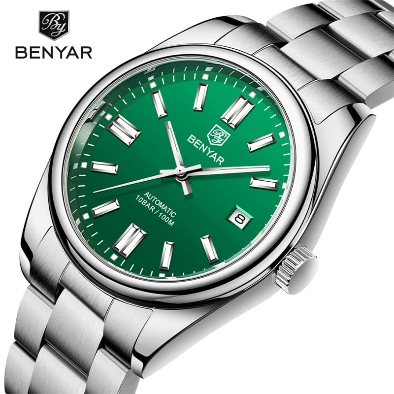 BENYAR Classic Fashion Men's Business Automatic Mechanical Wristwatch Stainless Steel 10Bar Waterproof Watches Men Reloj Hombre
