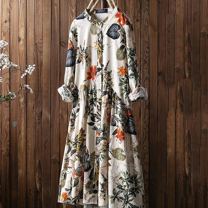 

Женское платье-рубашка с цветочным принтом, с высокой талией и длинным рукавом, весна-осень, 2019, размера плюс, платья yy184, M-5XL