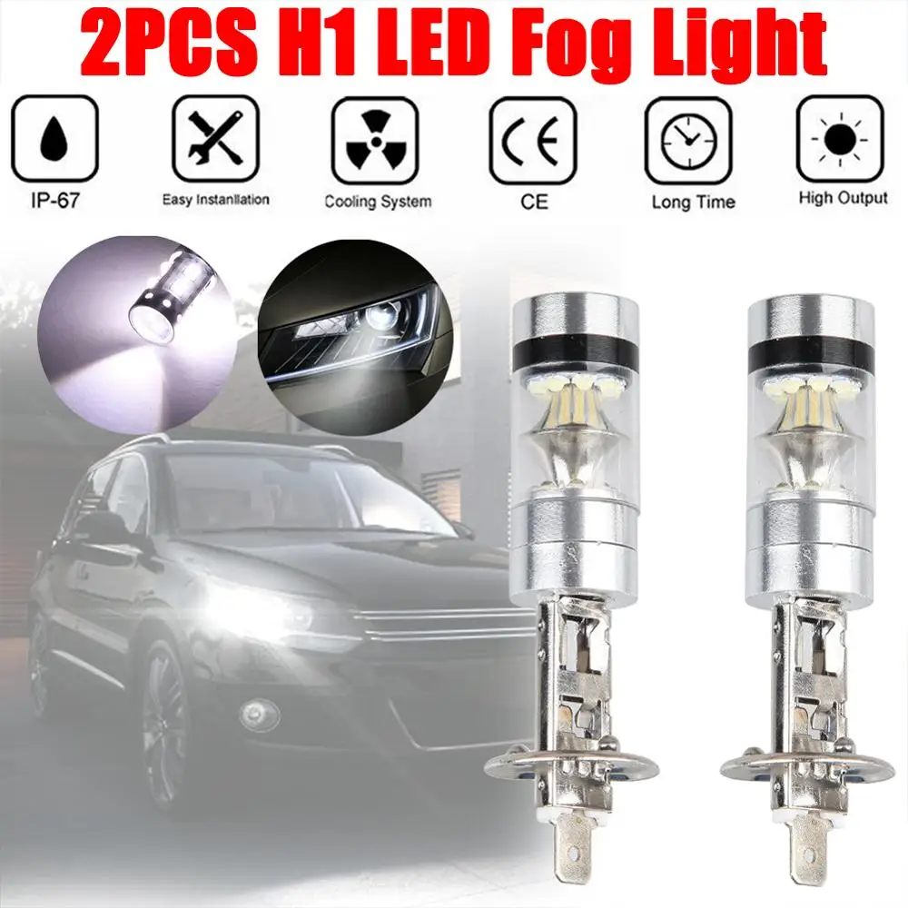 

2pcs H1 LED Bulbs Super Bright High Power 20-SMD 100W Auto LED Car Fog Light DRL Driving Lamp White