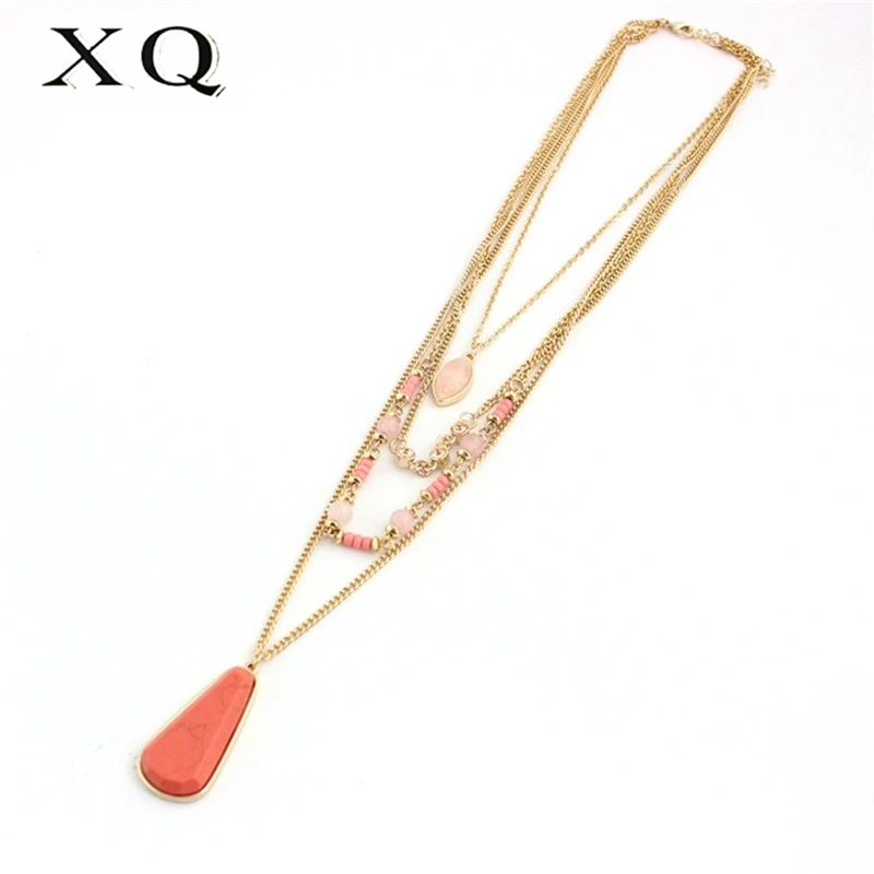 Новое многослойное ожерелье XQ из цинкового сплава с цветными бусинами модное