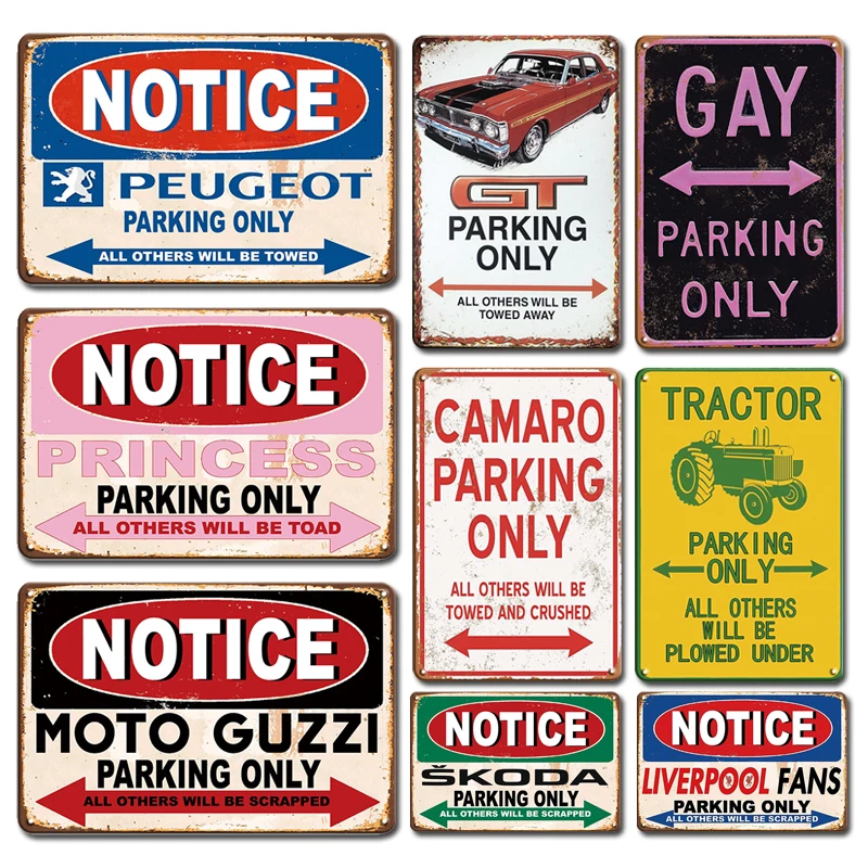 

Personalized Parking Tin Sign Vintage Car Poster Metal Plate For Club Garage Wall Decor Plaque Retro Farmhouse Home Decoration