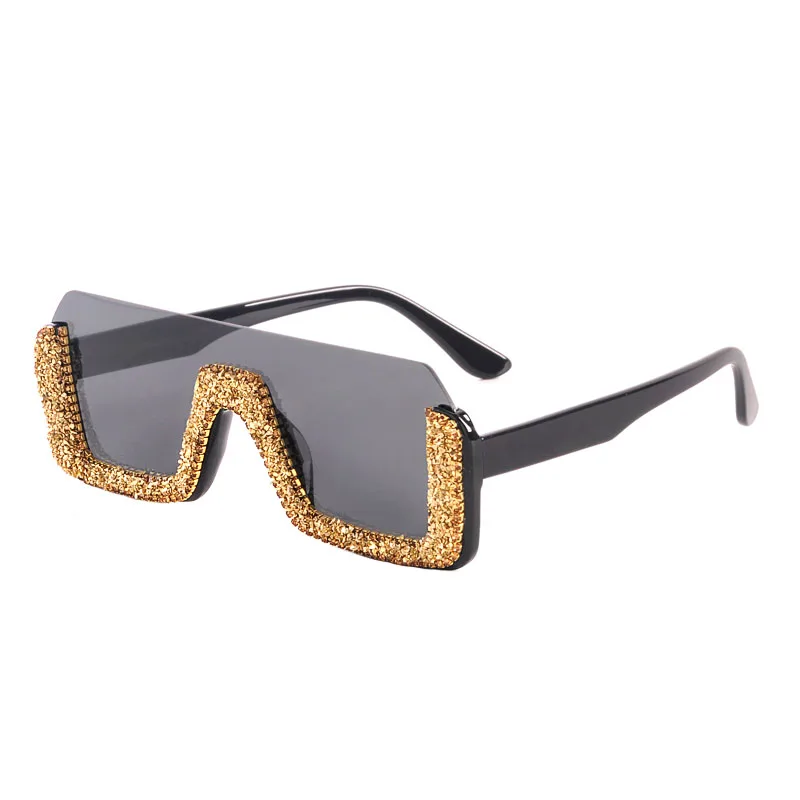 Diamond Semi-Rimless Square Sunglasses Women Rhinestone Retro Gradient Sun Glasses Vintage Oversized Feminino Eyeglasses UV400 - Цвет линз: GV1606-1