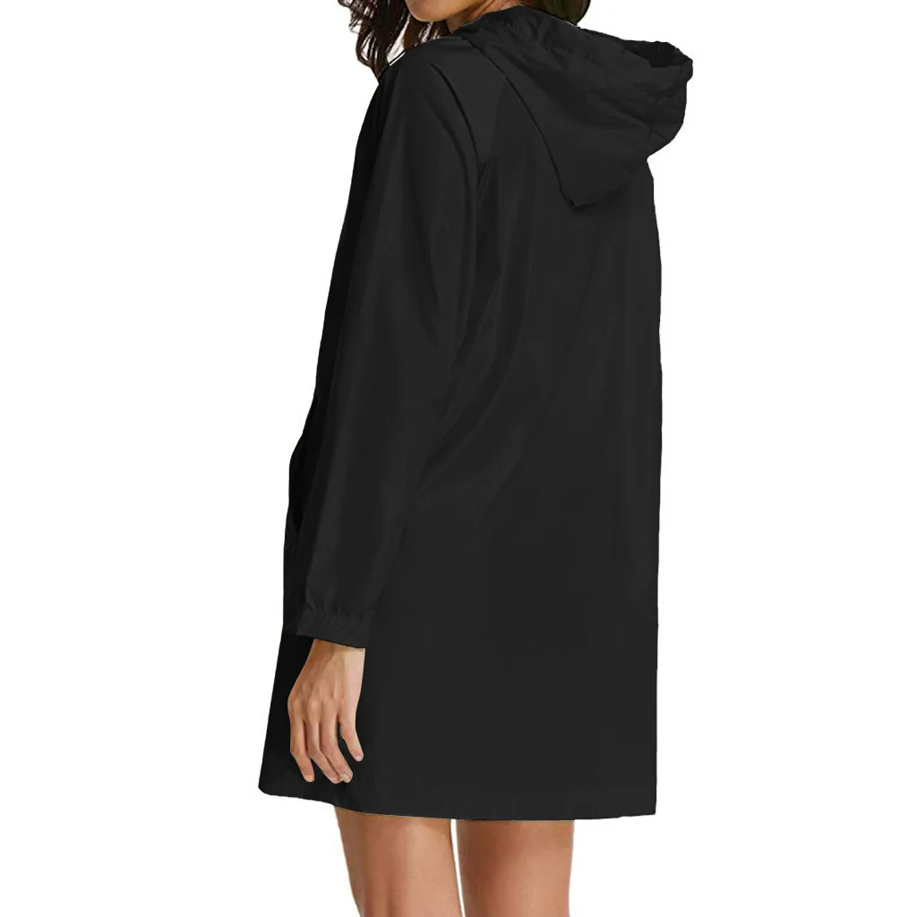 Женская однотонная дождевая куртка уличная плюс размер водонепроницаемая с