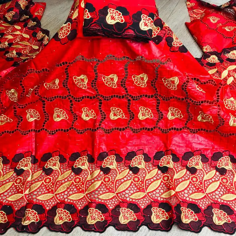 

2020 New Arrival African Bazin Riche Fabric with Nigerian embroidery Net Lace/ Royal Blue Bazin Riche dress material 7 Yards/Lot