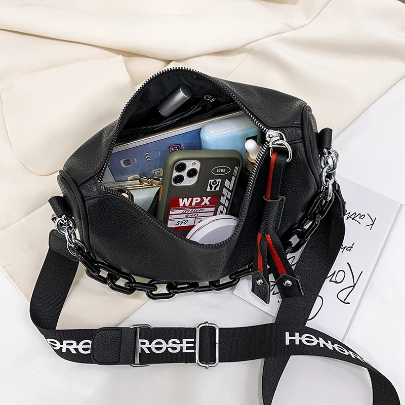 

2020 Trend Wide Shoulder Strap Square Bag with Chain Luxury PU Women Crossbody Bags Casual Lady Large Capacity Tote Handbags Sac