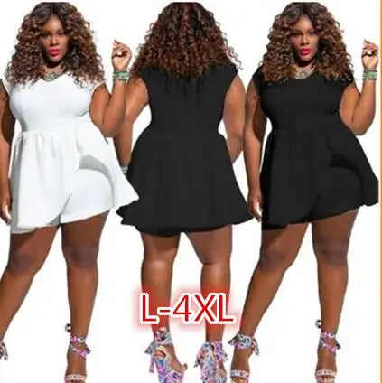 Женский комбинезон однотонный Свободный большого размера с коротким рукавом |