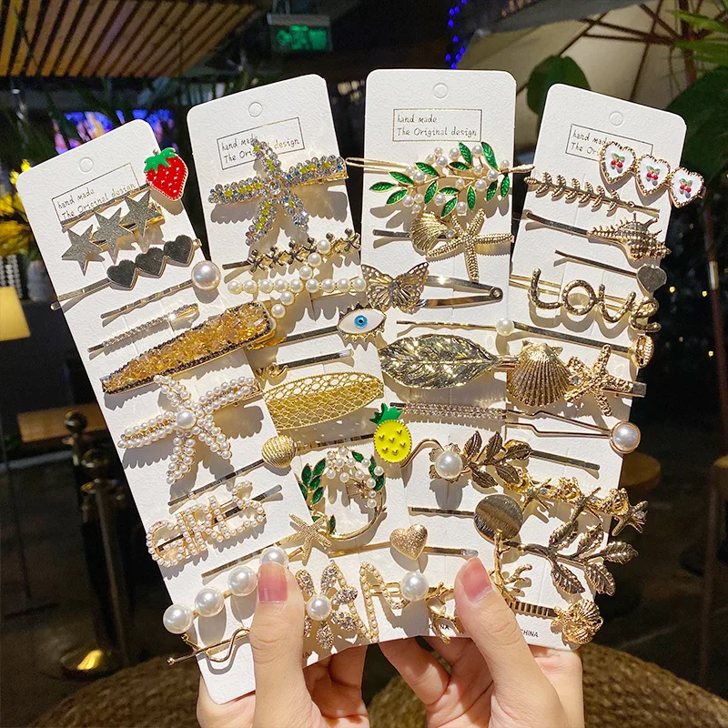 

Новинка, Женская цветная модная красная металлическая заколка для волос с жемчугом в Корейском стиле, боковая заколка, аксессуары для волос...